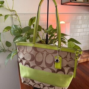 Vintage Coach Brown Signature Apple Green